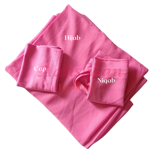 Chiffon Georgette Pink Hijab Niqab and Cap Set for Women Pakistan. Order with cash on delivery nationwide.