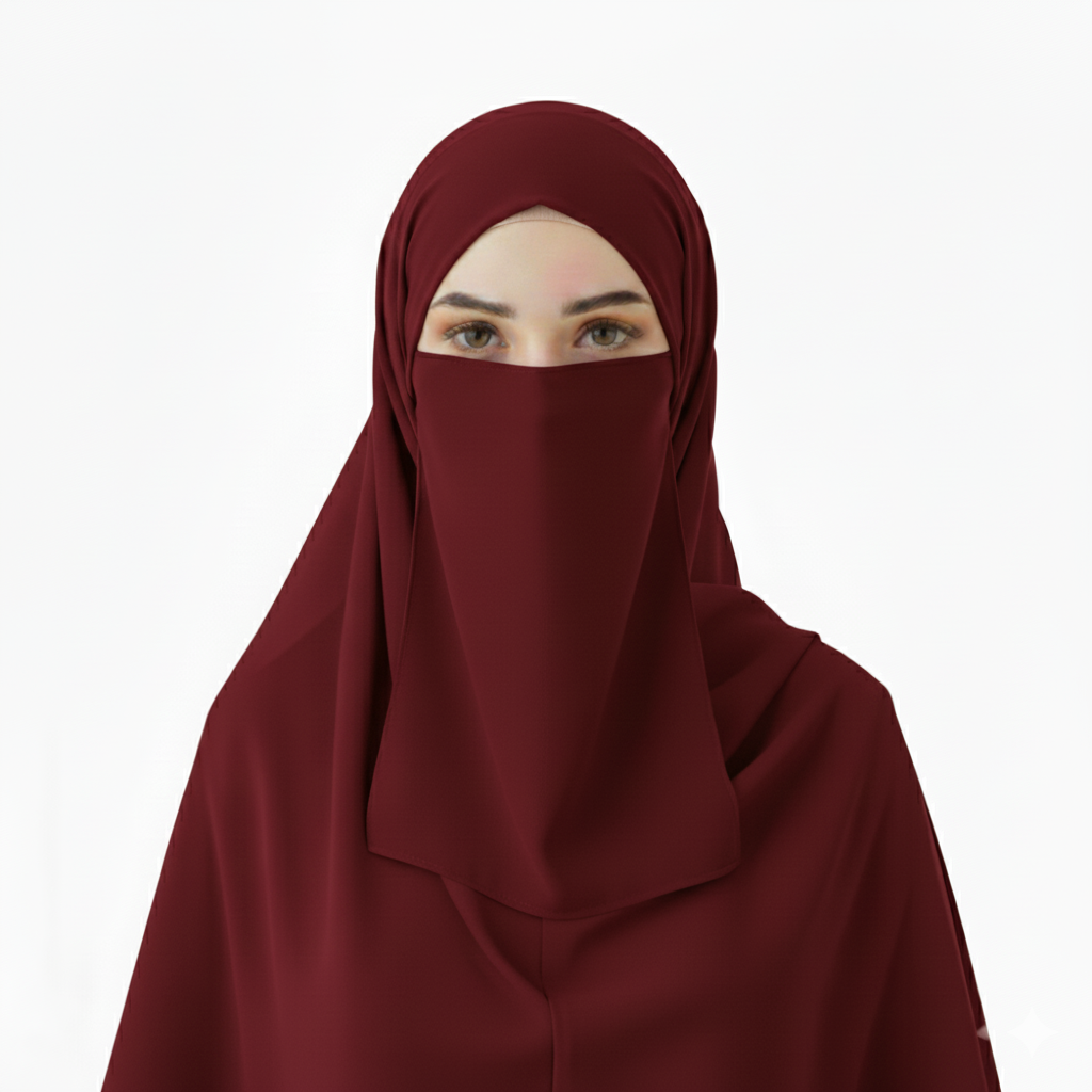 Wine - Premium Georgette Hijab - Niqab - Tube Cap Set
