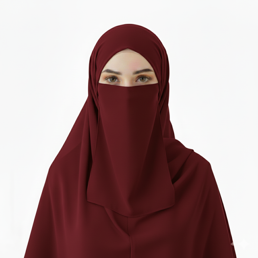 Wine - Premium Georgette Hijab - Niqab - Tube Cap Set
