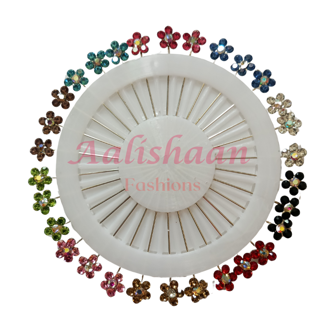 Rhinestone Multicolor Flower Straight - Pins Wheel - Aalishaan Fashions