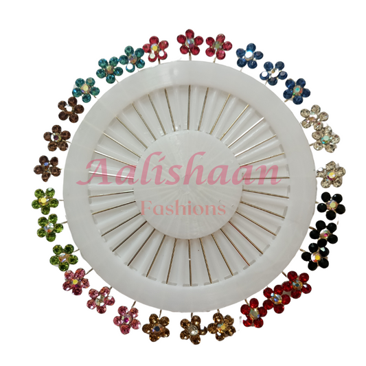 Rhinestone Multicolor Flower Straight - Pins Wheel - Aalishaan Fashions