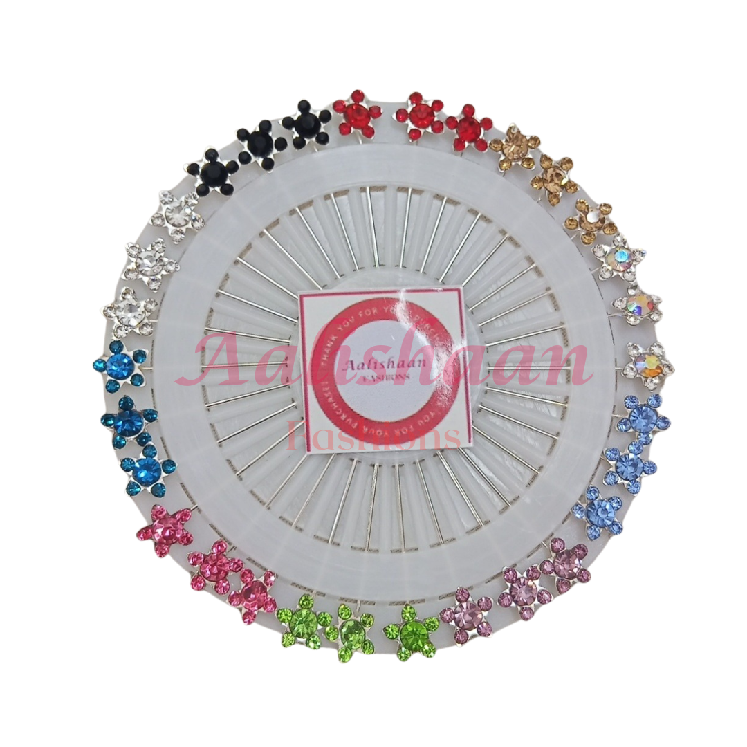 Rhinestone Multicolor Star Straight - Large Pins Wheel